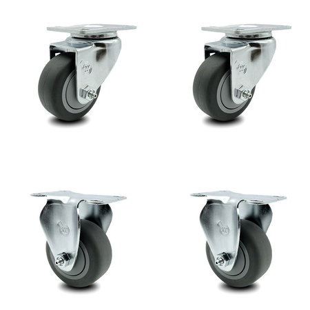 SERVICE CASTER 3 Inch Thermoplastic Rubber Wheel Swivel Top Plate Caster Set with 2 Rigid SCC SCC-20S314-TPRB-TP2-2-R-2